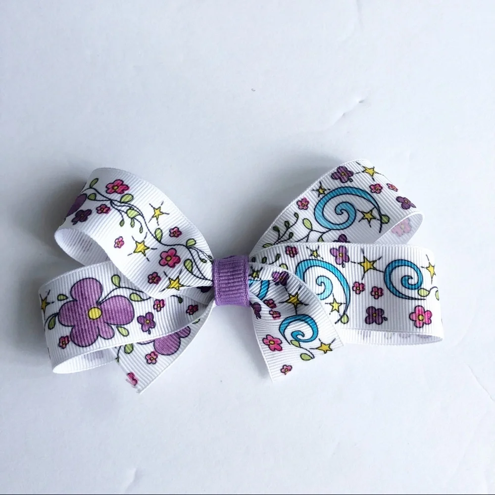 Girls Small Spring Flower White Hair Bow NEW